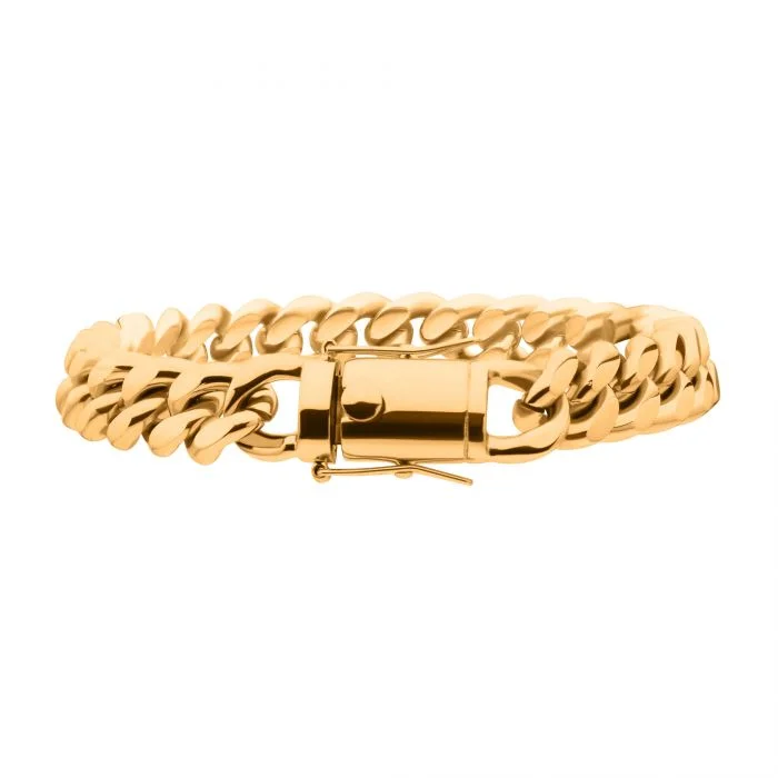 women’s woven bracelets-10mm 18K Gold Plated Stainless Steel Miami Cuban Chain 8" Bracelet BR15011GP-1080