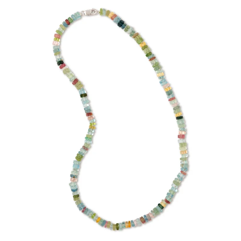 women’s heart-shaped pendant necklaces-Multicolor Tourmaline Bead Necklace, 19 Inches, 14K White Gold