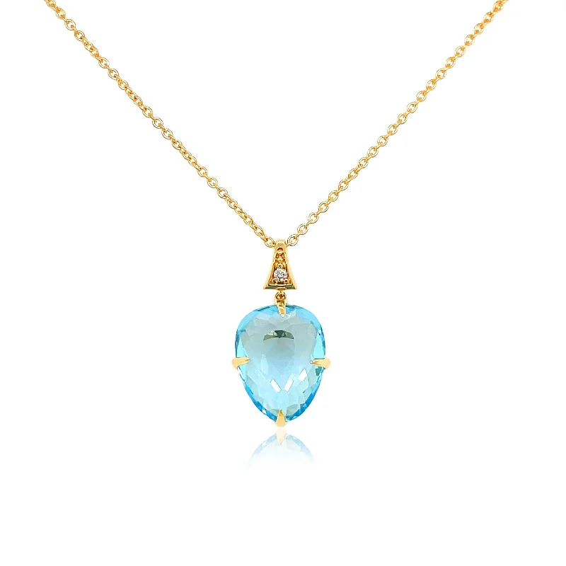 women’s luxury gold necklaces-Faceted Blue Topaz Drop Necklace, 18K Yellow Gold