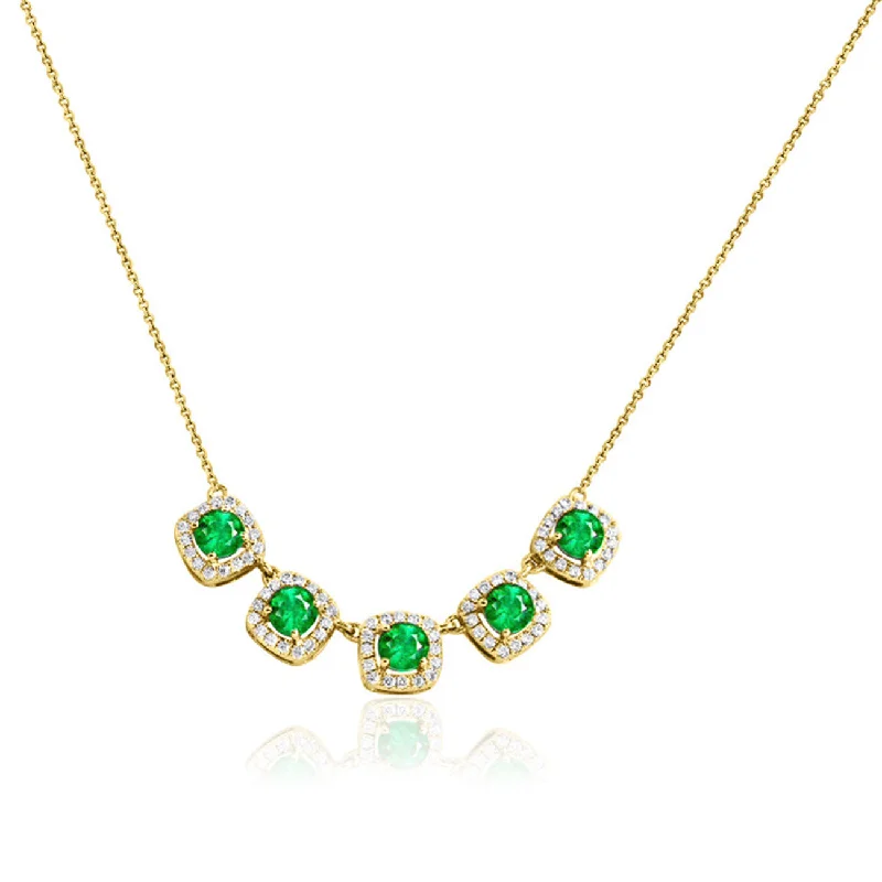 women’s luxury necklaces-Emerald and Diamond Halo Necklace, 14K Yellow Gold