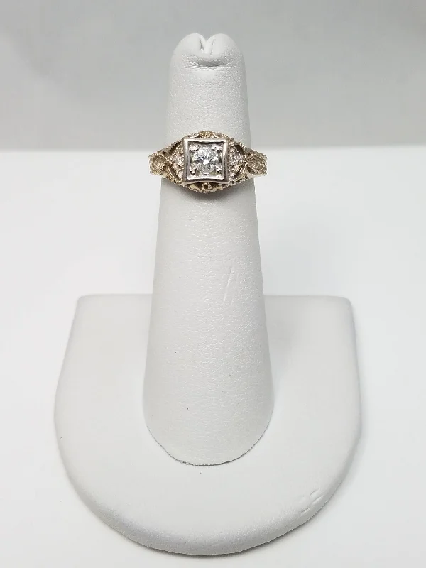 women’s luxury diamond rings-Vintage Reproduction Natural Diamond 14k White Gold Ring