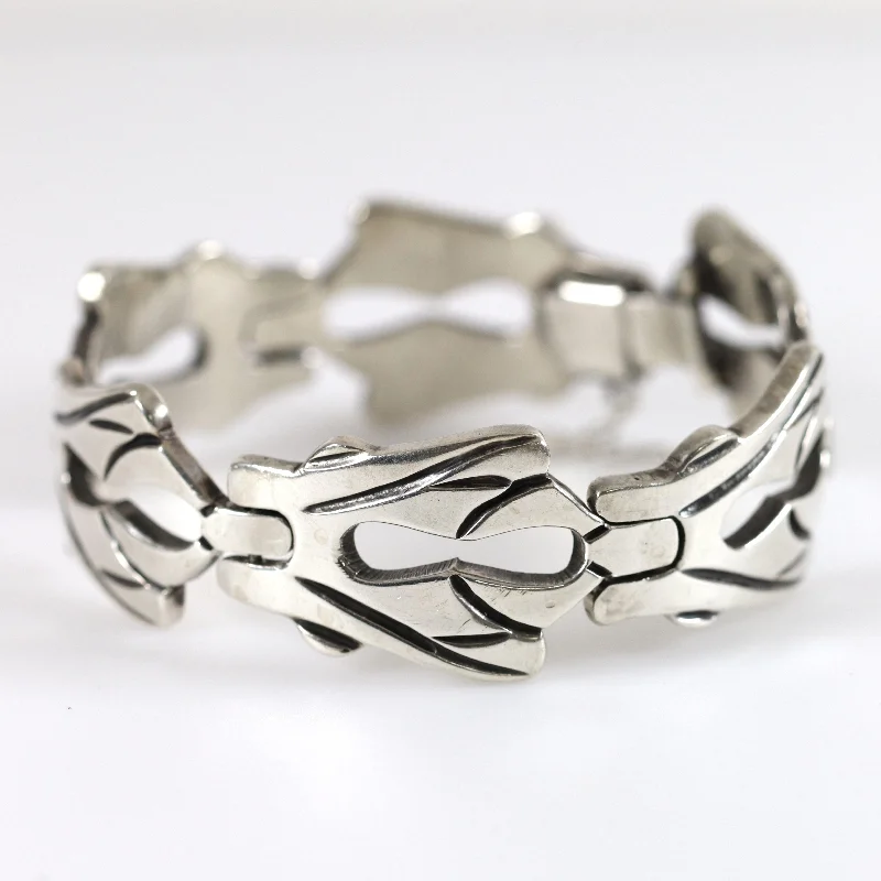 women’s round bracelets-Vintage Taxco Silver Mexican Jewelry | Solid Mid-Century Panel Bracelet