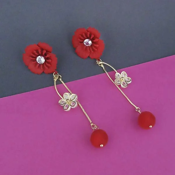 women’s statement earrings-Urthn Red Floral Austrian Stone Dangler Earrings  - 1315706B