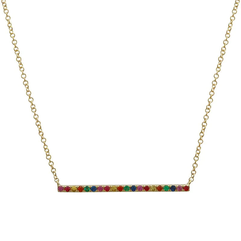 women’s sapphire necklaces-Rainbow Bar Necklace