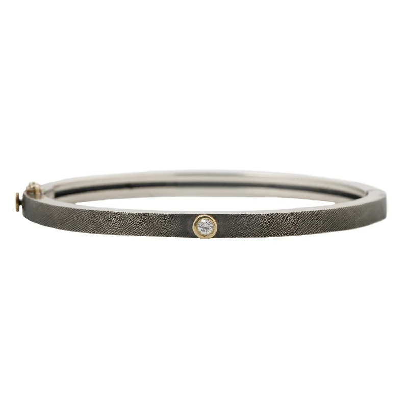 women’s silver bangles-Junia Silver Single Diamond Bangle