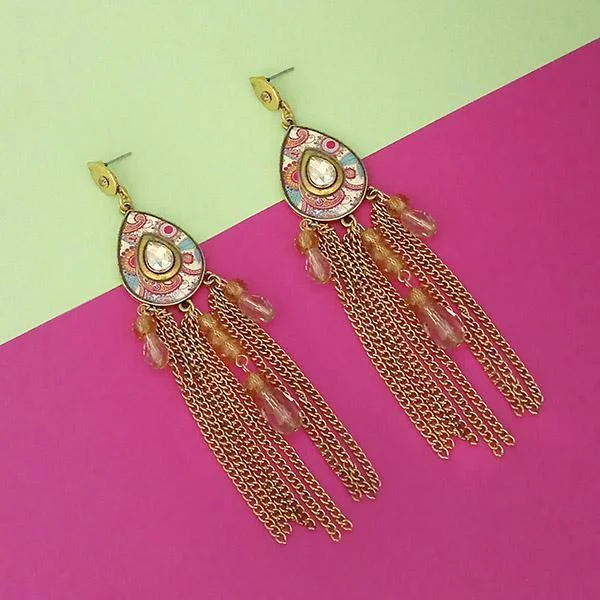 women’s large hoop earrings-Urthn Gold Plated Stone Chain Drop Tassel Earrings  - 1311828C