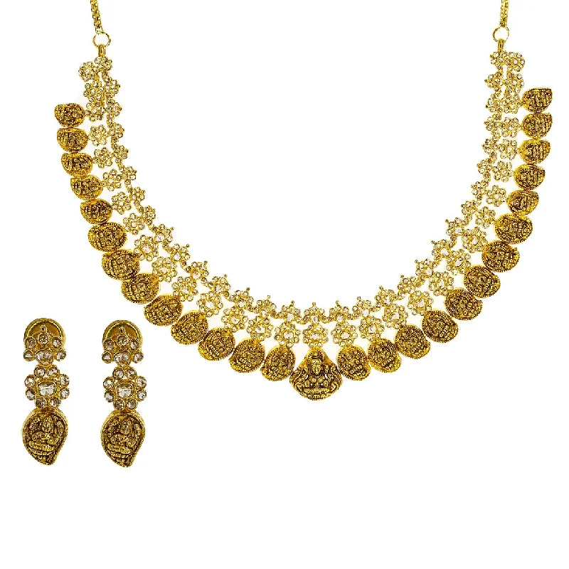 women’s designer necklaces-22K Yellow Gold Uncut Diamond Antique Temple Necklace Set W/ 9.39ct Uncut Diamonds & Laxmi Accents