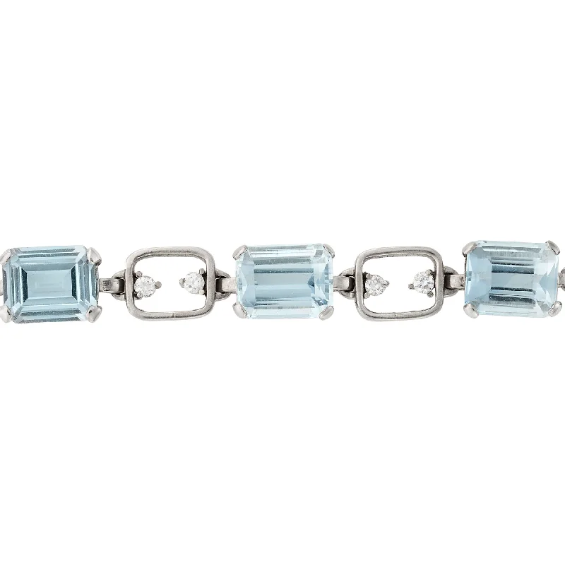 women’s diamond bracelets-1950s Aquamarine and Diamond Line Bracelet