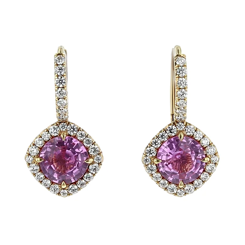 women’s personalized earrings-Pink Sapphire and Diamond Drop Earrings