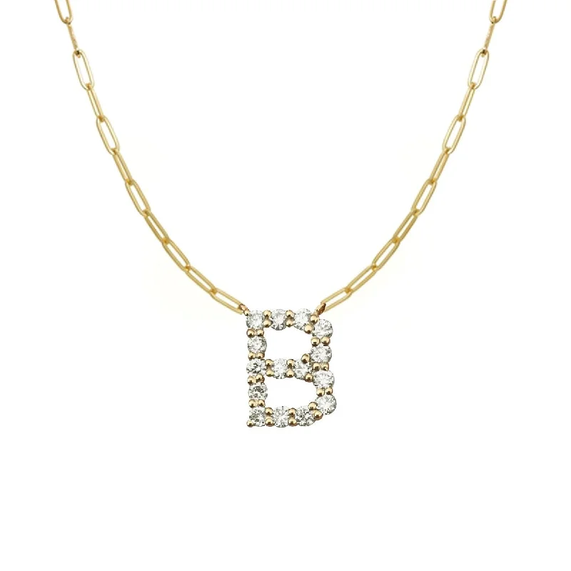 women’s vintage gold necklaces-Large Diamond Initial Paperclip Necklace