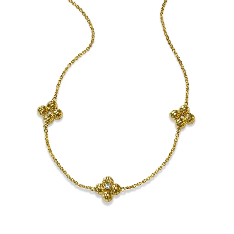 women’s diamond necklaces-Textured Station Necklace, Sterling with Gold Plating