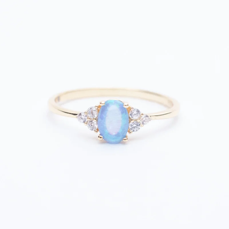 women’s floral rings-Gold Vermeil CZ Blue Opal Ring