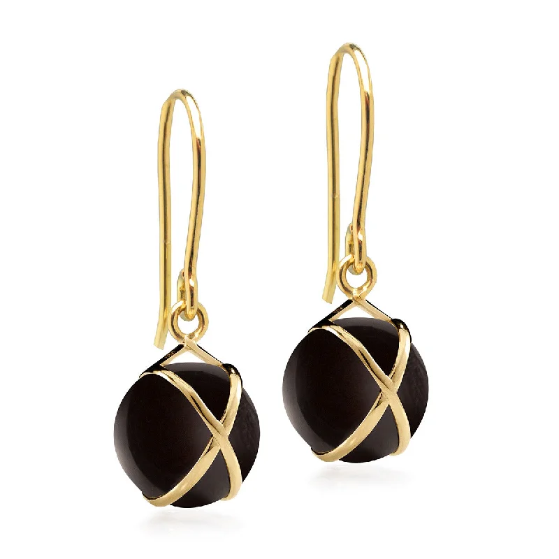 women’s vintage pearl earrings-Prisma Black Agate Small Earrings