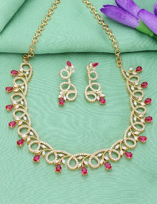 women’s custom-designed necklaces-Designer Gold Plated Zirconia Necklace Set