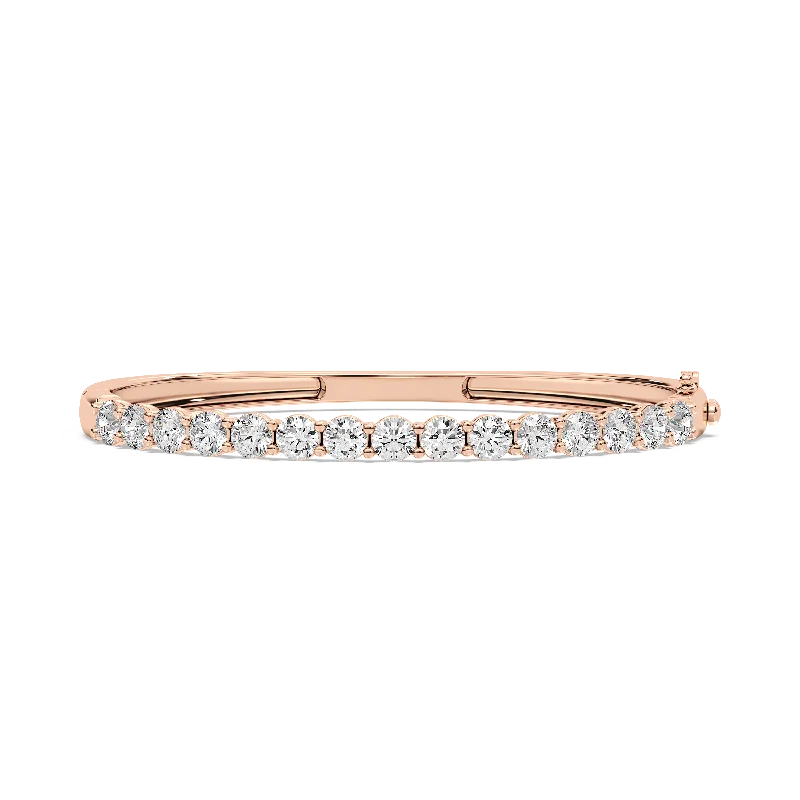 women’s heart-shaped bracelets-Round Cut Diamond Hinged Bangle