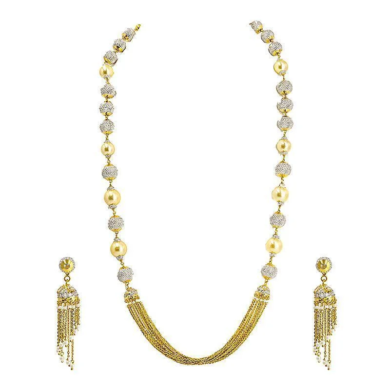 women’s heart-shaped necklaces-22K Gold Necklace with Pearl and White Gold Bead Accents with Jhumkas