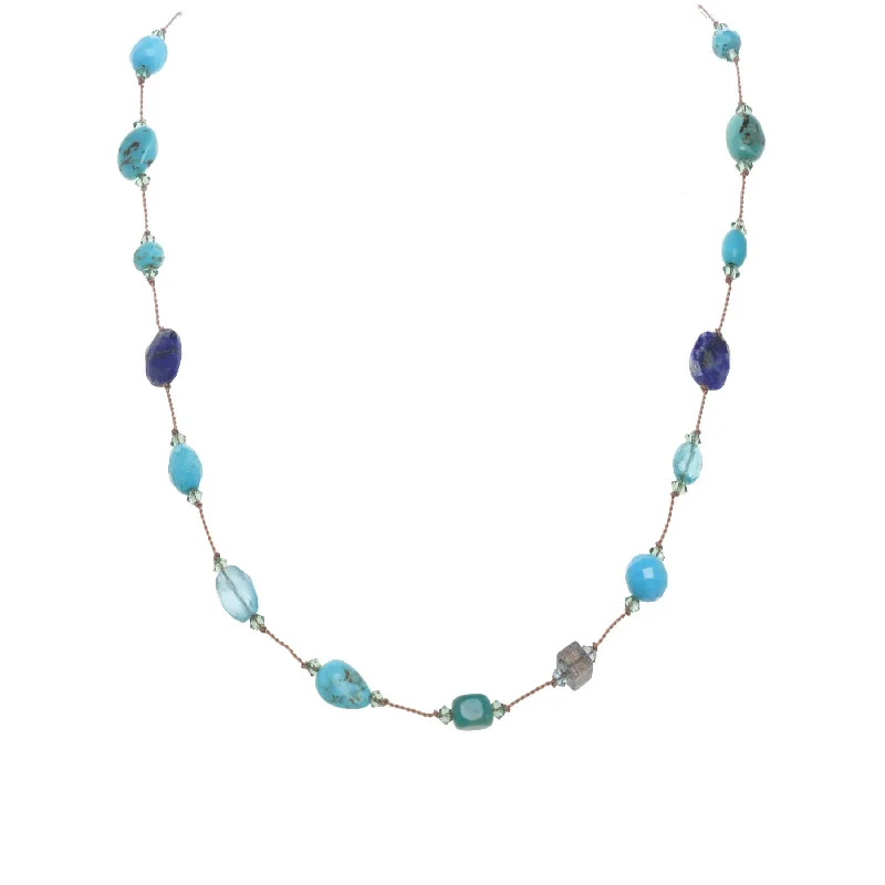 women’s solitaire necklaces-Multi Stone Blue Tone Necklace, 17 Inches, Sterling Silver