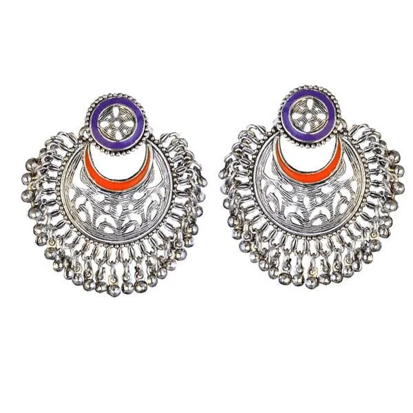 women’s fashion statement earrings-Kriaa Rhodium Plated Purple Meenakari Afghani Earrings - 1311906A