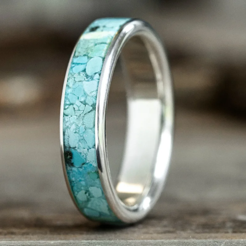 women’s yellow gold engagement rings-The Open Sky | Men's Turquoise and Silver Wedding Band - Wide Channel