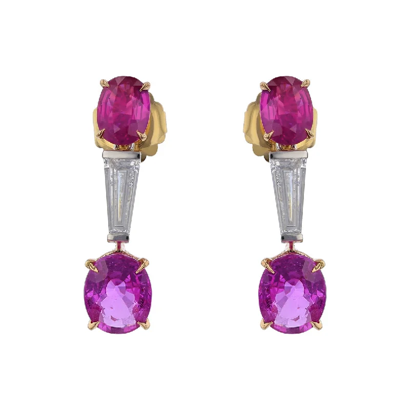 women’s gold chandelier earrings-Oval Pink Sapphire and Diamond Drop Earrings