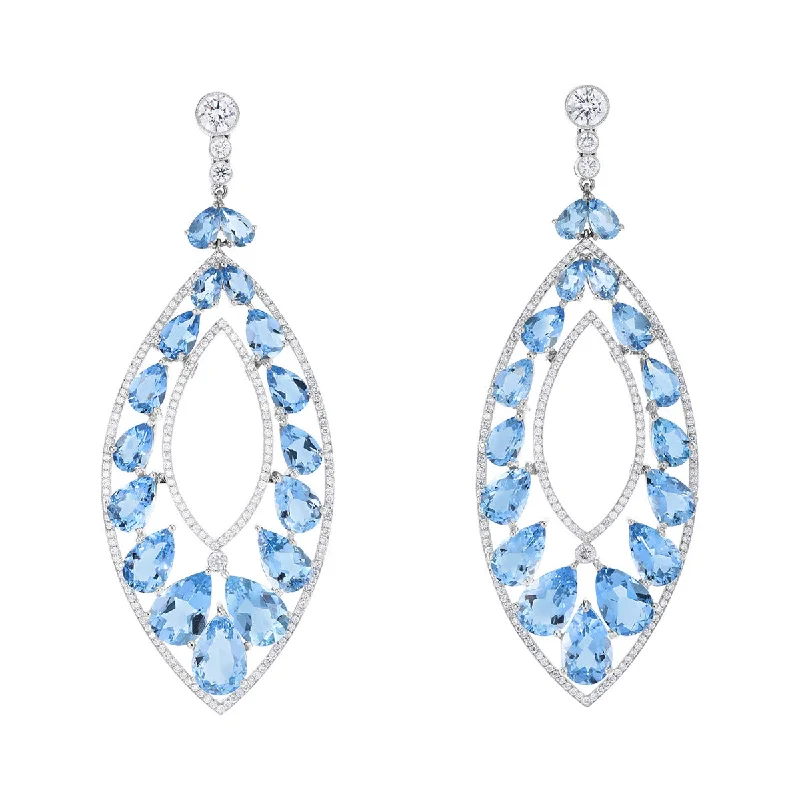 women’s handmade earrings-Platinum Aquamarine and Diamond Dangle Earrings