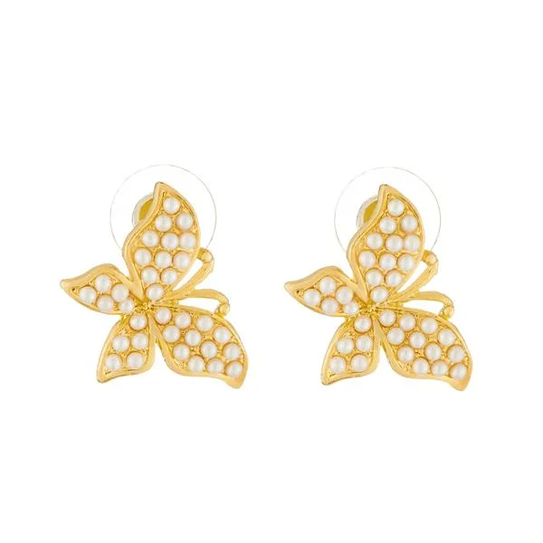 women’s diamond earrings-Kriaa Gold Plated Butterfly Design Pearl Stud Earrings - 1310043