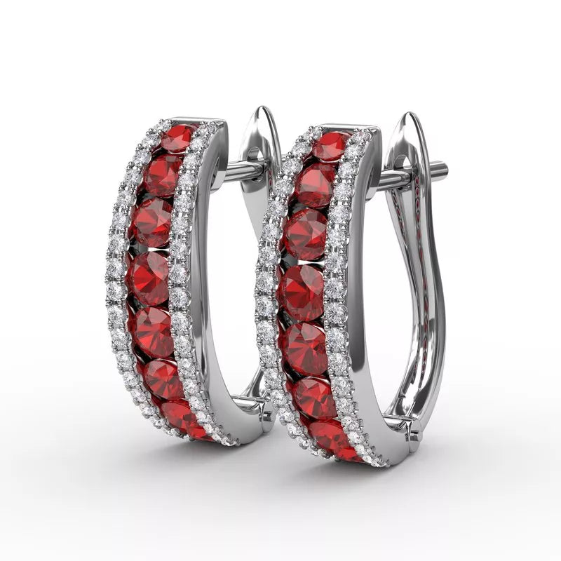 women’s diamond earrings-FANA Channel Set Ruby Fashion Hoops ER1348R