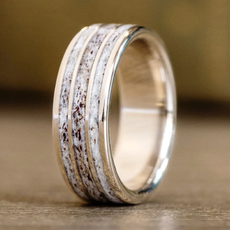 women’s engraved engagement rings-The Ridge | Men's Elk Antler & Gold Wedding Band