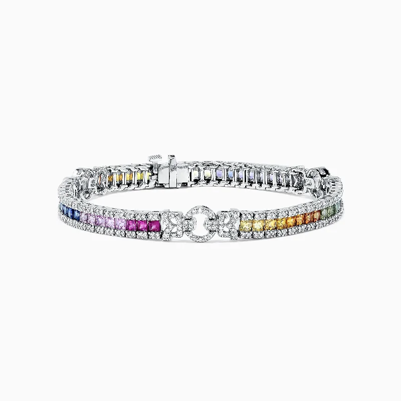 women’s romantic bracelets-Watercolors 14K White Gold Multi Sapphire & Diamond Bracelet, 7.66 TCW