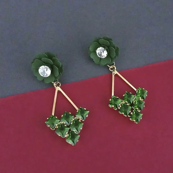 women’s sparkling earrings-Urthn Green Floral Austrian Stone Dangler Earrings - 1315714F