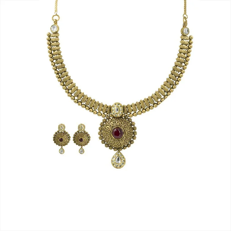 women’s vintage gold necklaces-22K Gold Necklace and Earrings Set