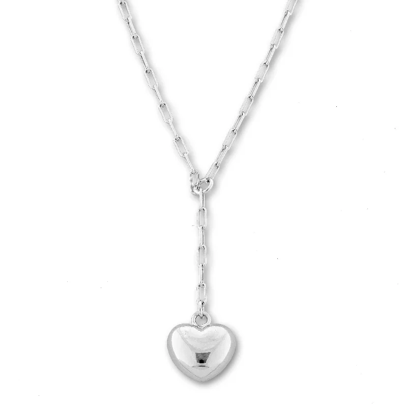 women’s bold statement necklaces-Heart Drop Paperclip Necklace, Sterling Silver