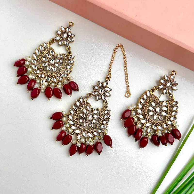 women’s stud earrings-Sameera Earrings/Teeka Set (Maroon)