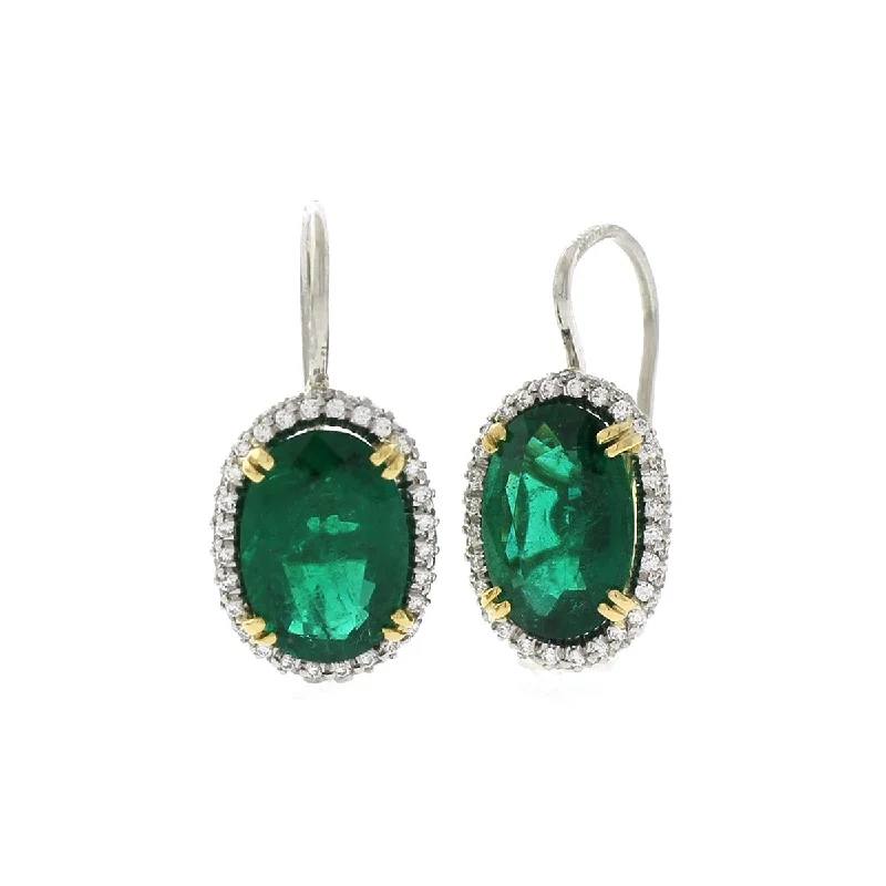 women’s adjustable earrings-Platinum Emerald Diamond Drop Arabesque Earrings