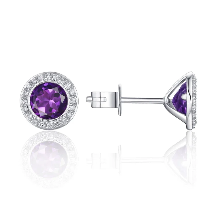 women’s layered earrings-Luvente AMETHYST 14K GOLD EARRINGS E01482-AM