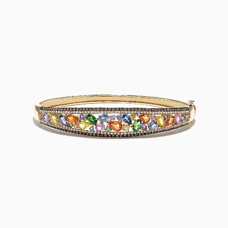 women’s floral bracelets-Watercolors 14K Yellow Gold Multi Sapphire & Diamond Bangle, 6.02 TCW