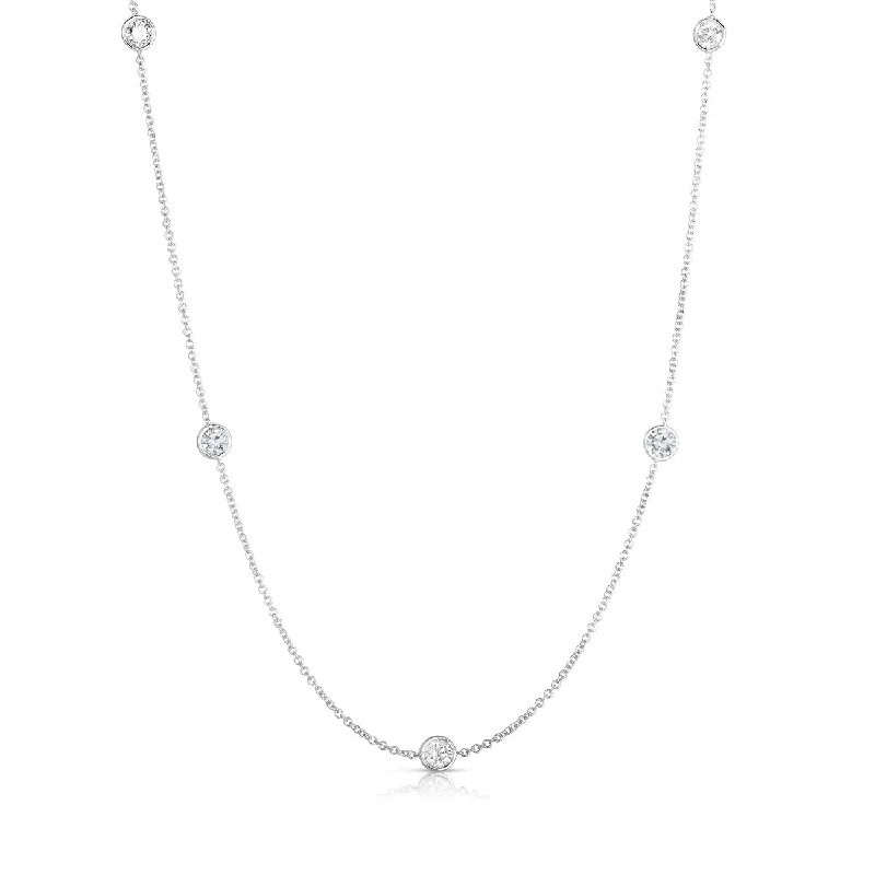 women’s nature-inspired necklaces-Bezel Diamond Stations Necklace, 18 Inches, .75 Carat, 14K White Gold