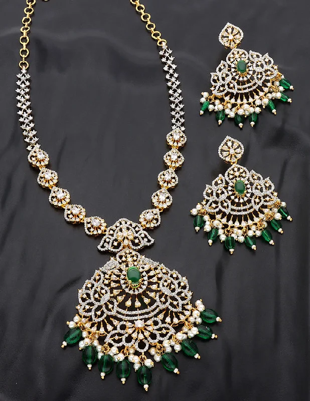 women’s diamond-studded necklaces-Designer GJ Polish Zirconia Necklace Set