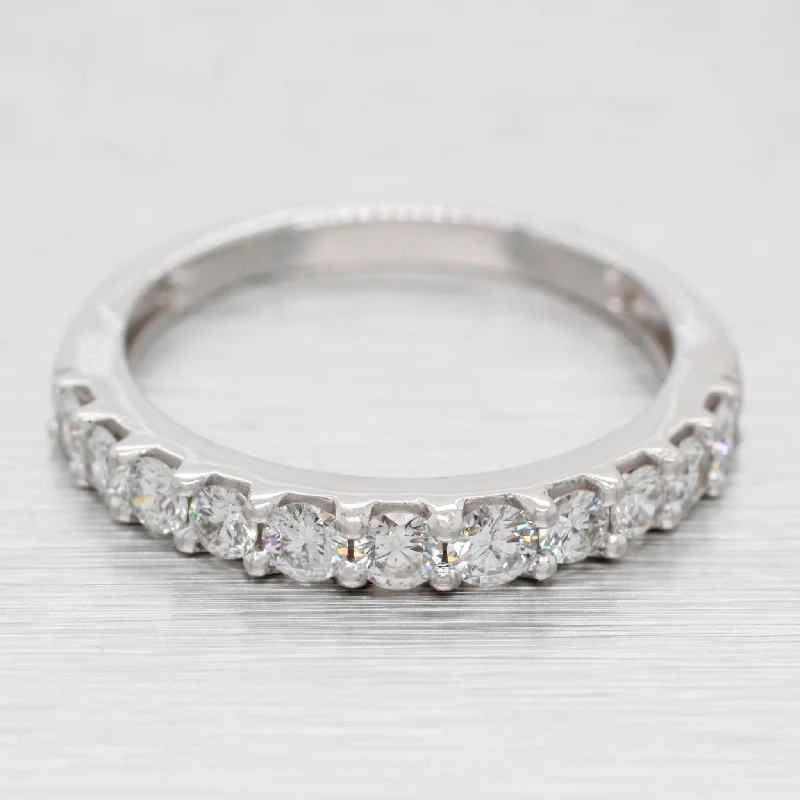 women’s bridal engagement rings-Vintage 0.88ctw Round Diamond Wedding Band Ring - 14k White Gold