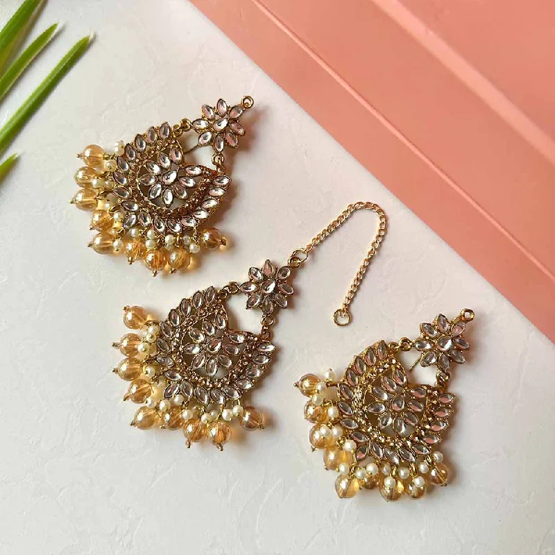 women’s gold-plated earrings-Sameera Earrings/Teeka Set (Champagne)