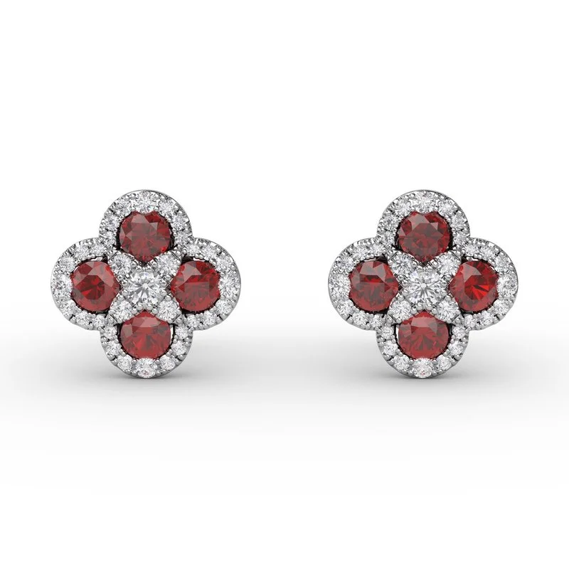 women’s chandelier earrings-FANA Ruby and Diamond Cluster Studs ER1643R