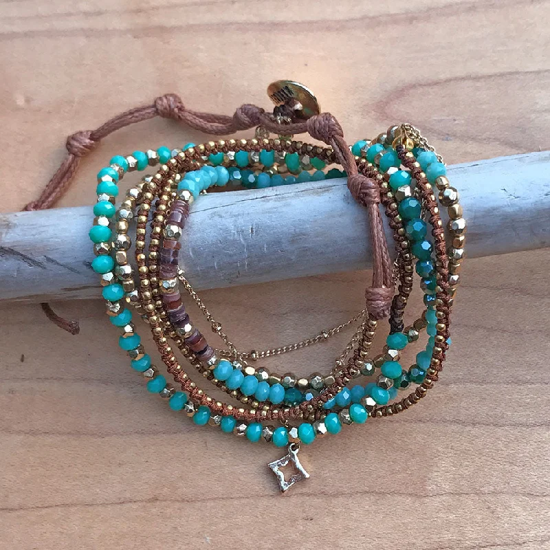 women’s stacked bracelets-Iridescent Wrap Bracelet/Necklace - Blue, Thailand