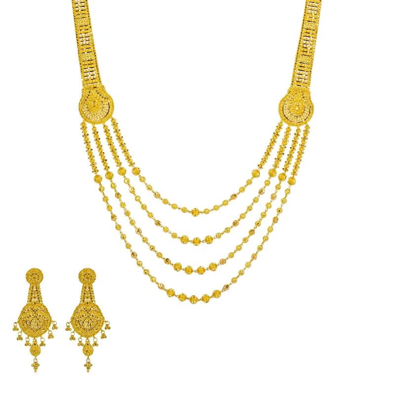 women’s antique necklaces-22K Yellow Gold Long Necklace & Earrings Set W/ Draping Collar Strands