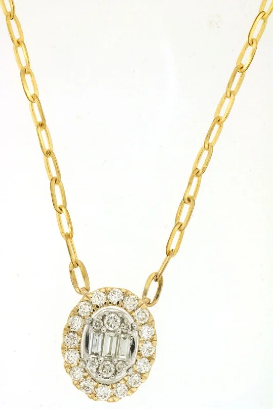 women’s nature-inspired necklaces-Yellow Gold Baghuette And Round Diamond Link Necklace