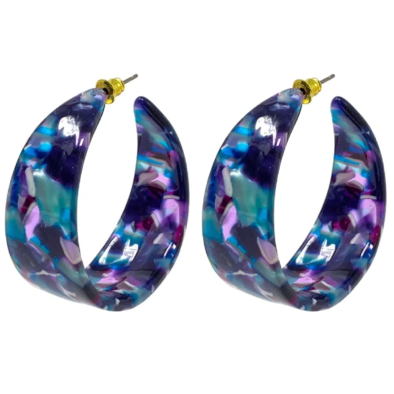 women’s boho earrings-Purple & Blue Chunky Hoop Earrings