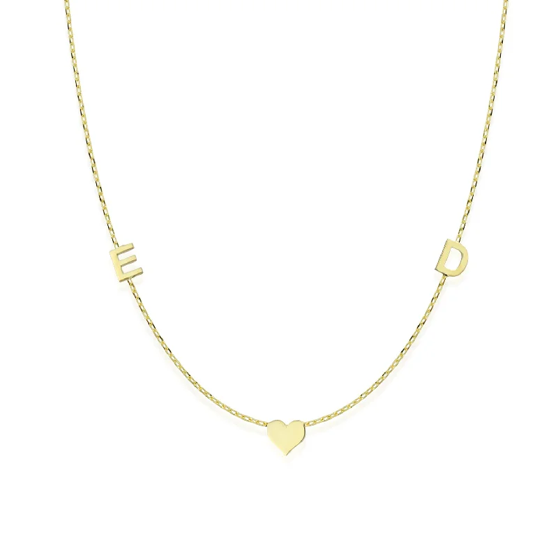 women’s floral necklaces-Gold Initials and Heart Necklace