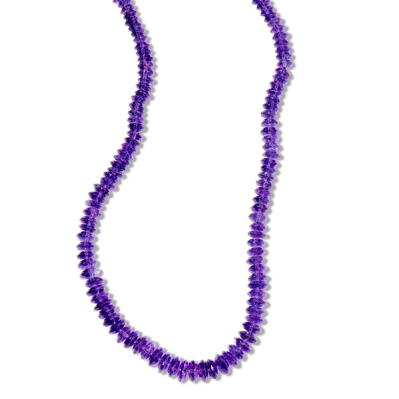 women’s silver and gold necklaces-Amethyst Bead Necklace, 14K Clasp, 16.50 Inches