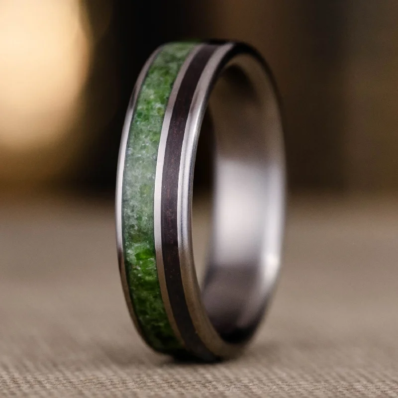 women’s luxury diamond engagement rings-The Imperial | Men's Titanium Wedding Band with Imperial Diopside & Rosewood Inlays