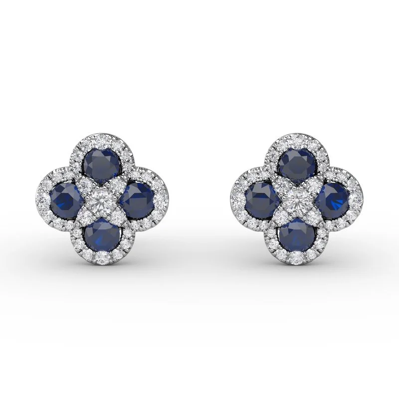 women’s statement earrings-FANA Sapphire and Diamond Cluster Studs ER1643S