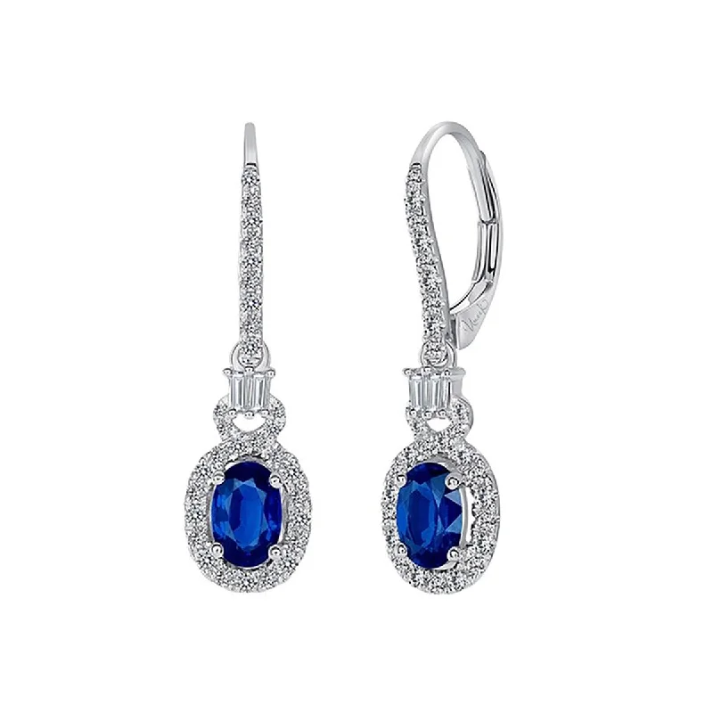 women’s vintage diamond earrings-Oval Blue Sapphire Earrings in 18K White Gold